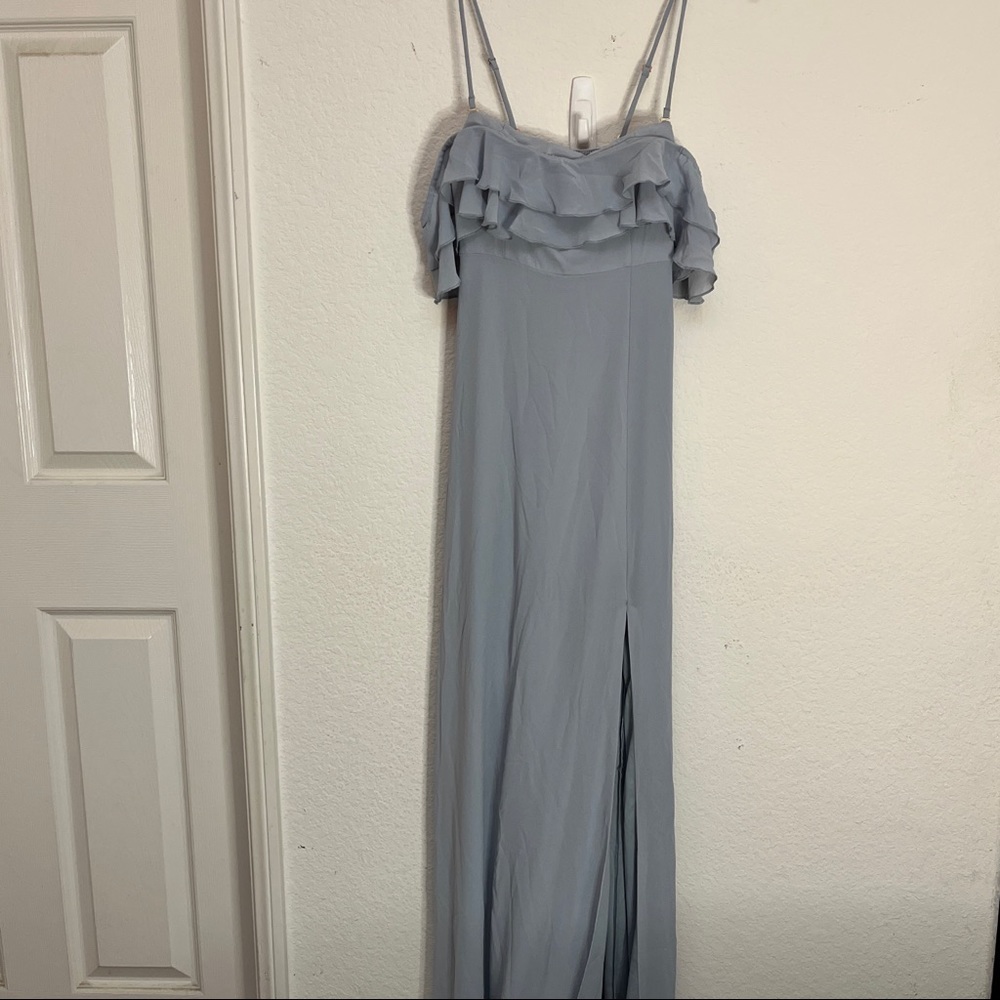 Show Me Your Mumu Blue Maxi Dress Emma Bridesmaid Steel Blue Chiffon Sz Xs - Picture 7 of 13